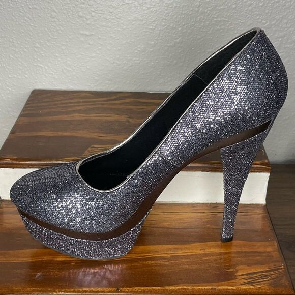Promise Stiletto Platform Glitter Sparkly Steel Gray / Pewter High Heels Size 9 - Picture 4 of 15